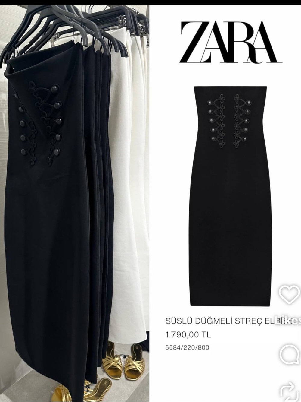Zara NWT bandage stretchy Strapless Black Midi Dress with Decorative Frog button